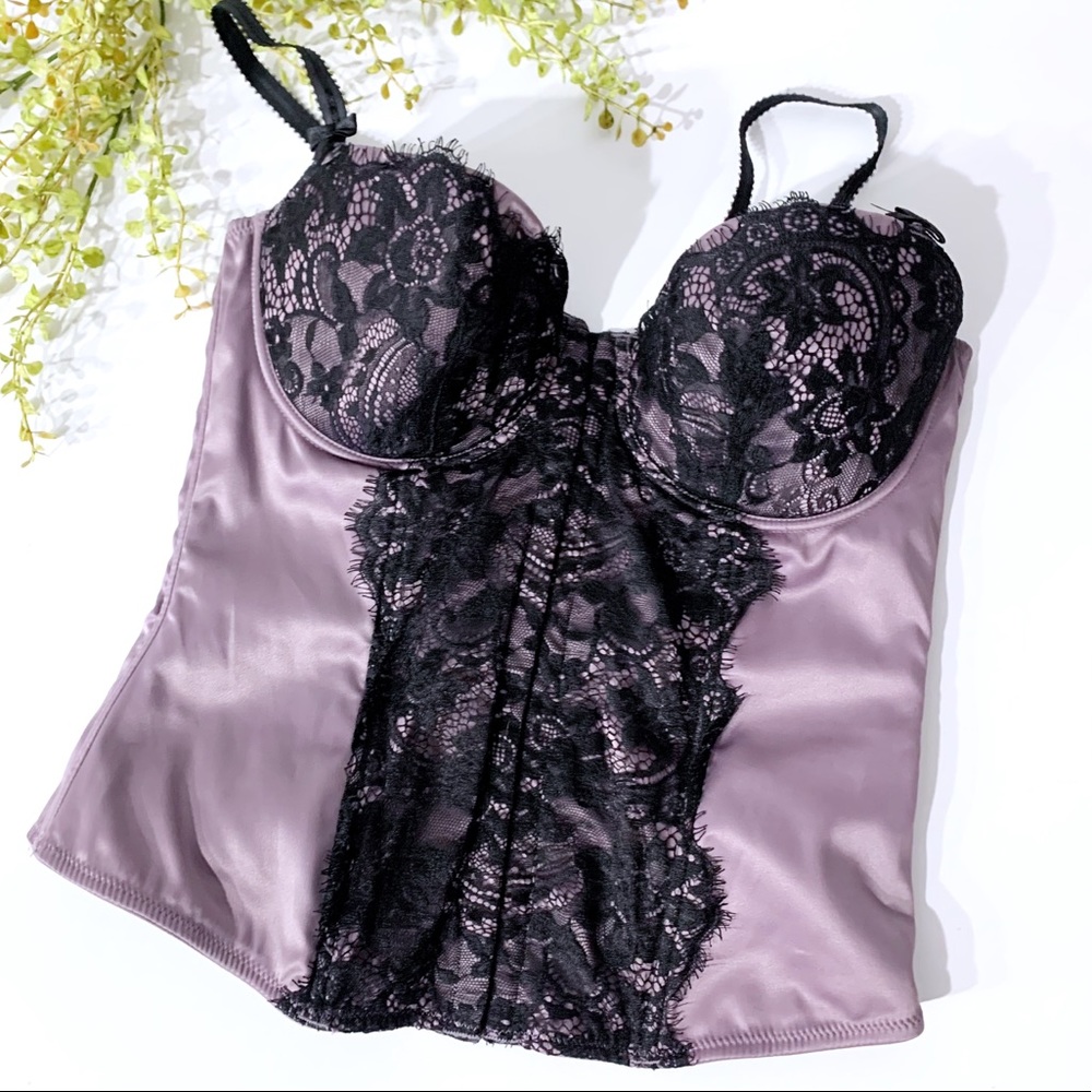 H&M Purple Bustier Top With Black Lace Overlay